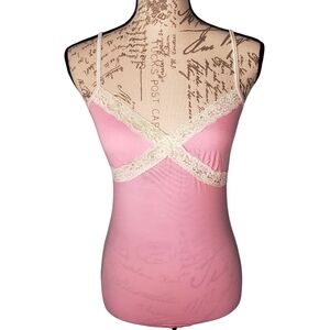 Victoria’s Secret PINK Vintage Sz XS/S Pink Off White Lace Trim Cami Tank Top